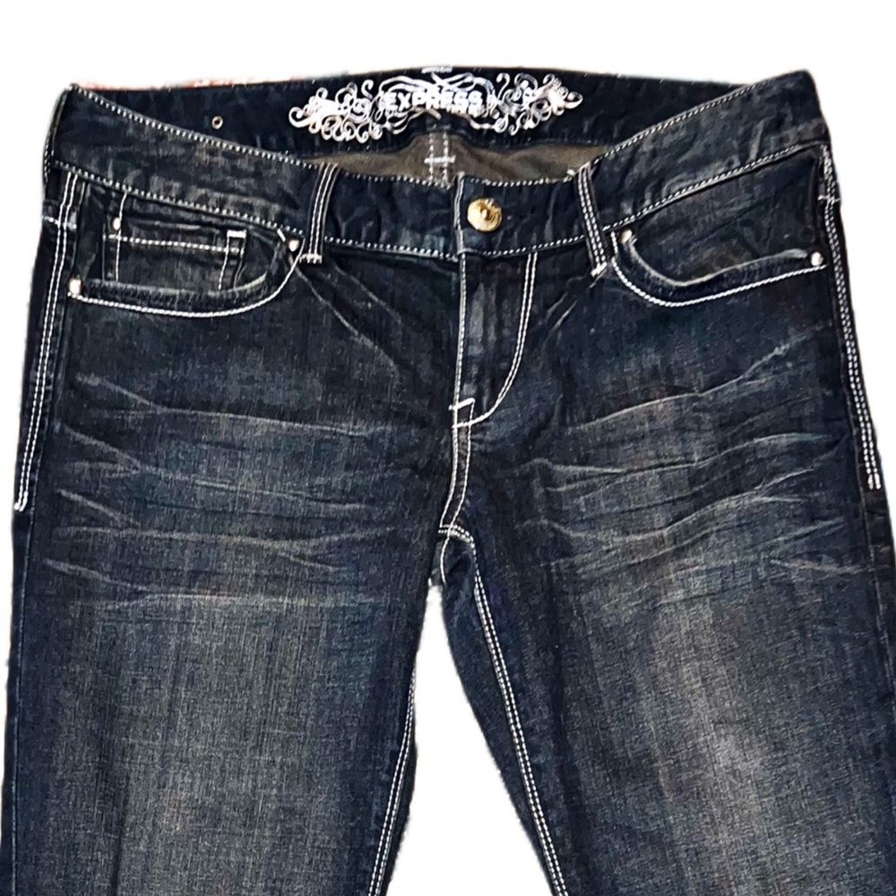 Dark distress Express Stella Regular Fit Low Rise Jeans